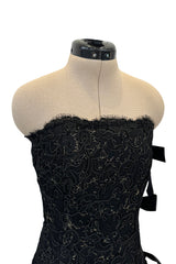 Fall 1998 Yves Saint Laurent Black Strapless Gold & Black Cord Dress w Side Bows