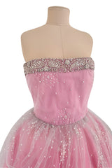 Prettiest 2000s Oscar de la Renta Strapless Pink Tulle Dress w Extensive Beadwork