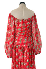 Dreamy Spring 1977 Givenchy Well Documented Off-Shoulder Floral Print Silk ChiffonDress