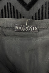 Prettiest 1960s Pierre Balmain Full Length Fused Velvet in Black Silk Geometric Pattern Skirt