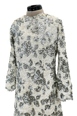 Exceptional 1960s Nina Ricci by Gérard Pipart Haute Couture Silver & White Densely Sequin Dress