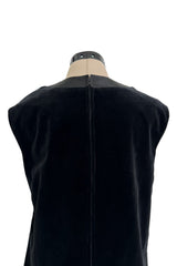 Minimalist 1960s Pierre Cardin Black Cotton Velvet Mod Shift Dress w Grosgrain Detailing