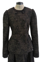 Extraordinary Rare Fall 2016 Dolce & Gabbana Alta Moda Couture Gold Tweed & Lace Covered Jacket & Skirt Suit Set