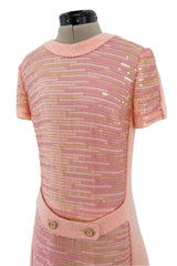 Chic Little Fall 2001 Chanel by Karl Lagerfeld Runway Pastel Pink Dress w Fully Sequin Front
