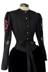 Fall 1978 Givenchy Haute Couture Original Runway Sample Black Silk & Velvet Dress w Beaded Sleeves