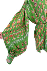 Chic Spring 1974 Valentino by the Original Mr. Valentinop Green Silk Shell Print Top & Head Scarf