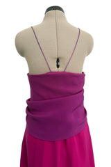 Spring 1985 Yves Saint Laurent Haute Couture Pink Silk Dress w Purple Bodice & Long Front Panel Detail