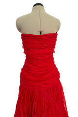 Spring 2007 Valentino Runway Look 57 Strapless Red Silk Chiffon Ruffle Dress