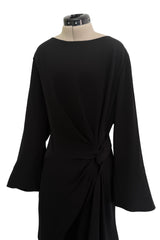 Minimalist Vintage Thierry Mugler Black Wide Legged Jumpsuit w Wrapped Front Detail & Flared Sleeves