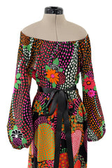 Fantastic 1970s Lanvin by Jules-Francois Crahay Printed Off Shoulder Stretch Jersey Dress