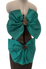 Fall 1988 Yves Saint Laurent Haute Couture Runway Look 79 Strapless Dress w Bows & Matching Cape