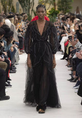 Elaborate Spring 2019 Valentino by Pierpaolo Piccioli Black Net Skirt w Hand Beading & Silk Chiffon Insets