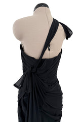 Incredible 1980s Thierry Mugler Black Layered Silk Chiffon One Shoulder Dress Flared Skirt Dress