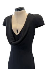 2011 Alexander McQueen Sculpted Bias Cut Black Silk Dress w Front Scoop