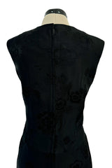 Amazing 1960s Unlabelled Christian Dior by Marc Bohan Black Silk Brocade Shift Dress w Floral Pattern