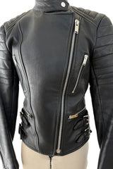 Celine by Phoebe Philo Leather Motorcycle Jacket w Silver Hardware