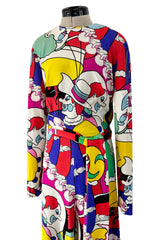 Incredible 1970s Lanvin by Jules-Francois Crahay Clown Print Wide Leg Jersey Jumpsuit