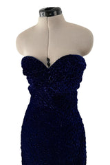 Fall 1986 Yves Saint Laurent Runway & Ad Campaign Hand Gathered Strapless Velvet Dress