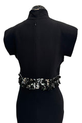 Minimalist Late 1990s Jean Louis Scherrer by Stephane Rolland Black Plunge Dress w Sequin Detailing