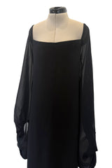 Exquisite 1978 Pierre Cardin Haute Couture Black Silk Chiffon Dress w Huge Balloon Sleeves