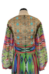 Exceptional Early 1970s Thea Porter Book Documented Faye Dress in Ikat SIlk Chiffon & Brocade