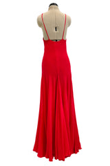 Superb Spring 1977 Halston Runway Bias Cut red Silk Chiffon Dress w Original Cape Shawl