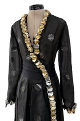Fabulous 1960s Geoffrey Beene Black Silk Organza Dress w Metallic Gold & Silver Discs & Bead Detail