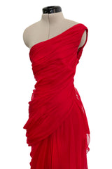 Prettiest Spring 2009 Valentino by Alessandra Facchinetti Look 31 Red Silk Chiffon One Shoulder Dress