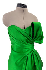 Superb Fall 1987 Yves Saint Laurent Haute Couture Green Version of Runway Dress w Silk Bow