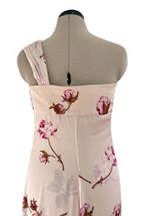 Prettiest Spring 2006 Valentino Runway Pink Floral Rose Print Pink Silk Chiffon w Draped Side Panel