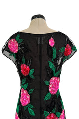 Dreamy Spring 2002 Blumarine Runway Black Silk Net & Chiffon Floral Sequin & Bead Dress