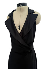 Iconic Spring 1998 Yves Saint Laurent Runway Wrap Tuxedo Dress w High Wrap Over Slit