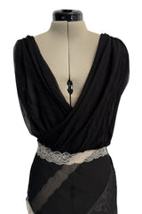 Ethereal Spring 2011 Nina Ricci by Peter Copping Black Silk Chiffon & Ivory Lace Plunge Dress