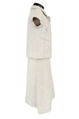 1960s Christian Dior Demi-Couture Textured Ivory Silk A-Line Dress & Matching Crop Jacket