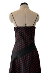 Exquisite Fall 1978 Stavropoulos Bias Cut Black Silk Dress w Red Striped Pattern & Red Underskirt