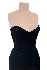 Perfectly Minimalist 1990s Richard Tyler Couture Sleek Sweetheart Neckline Strapless Black Silk Dress
