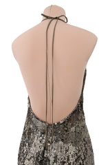 Fall 2015 Ralph Lauren Purple Label Runway Finale Look 43 Bronze Sequin Halter Dress w Open Back