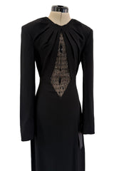 Cruise 2016 Yves Saint Laurent by Hedi Slimane Couture Black Dress w Mesh & Crystal Front