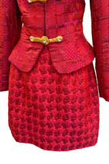 Fabulous 2000s Christian Lacroix Quilted Jacket & Skirt Suit Set with Gold Metal Closures