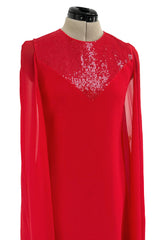 Dreamy Resort 2019 Givenchy by Clare Waight Keller Red Silk Dress w Sequins & Floor Length Sleeves