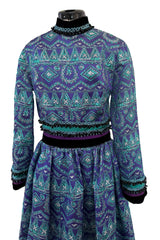 Gorgeous 1960s Unlabeled Metallic Blue Turquoise & Purple Beaded Dress