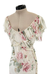 Outstanding Fall 2001 John Galliano Runway Look 41 Bias Cut Silk Chiffon Dress w Romantic Floral Print