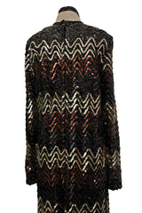 Extraordinary 1970s Donald Brooks Metallic Copper, Gold & Black Sequin & Lame Knit Dress