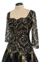 Fall 1995 Zandra Rhodes 'The Fairy Collection' Hand Painted Metallic Gold Lace & Silk Dress