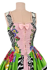 Dreamiest Spring 1992 Gianni Versace Versus Documented Pink Bow Detailed & Floral Print Dress