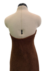 Ultra Rare 1976 Halston Iconic Front Tying Easy to Wear Column Dress in a Bias Cut Chocolate Brown Terry Cloth
