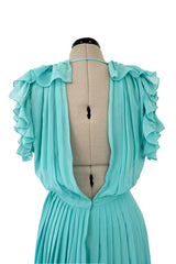 Prettiest Resort 2013 Gucci by Frida Giannini Runway Look 12 Turquoise Plunge Silk Chiffon Ruffle Dress