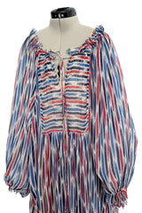 Spring 1977 Christian Dior by Marc Bohan Runway Striped Silk Chiffon Elastic Shoulder Caftan Dress