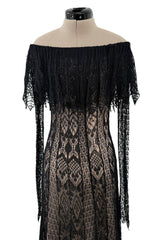 Spring 2017 Alexander McQueen by Saran Burton Runway Look 37 Off Shoulder Black Stretch Net Dress