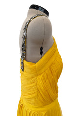 Spring 2009 John Galliano Deep Yellow Silk Chiffon Dress w Rhinestone Detailing